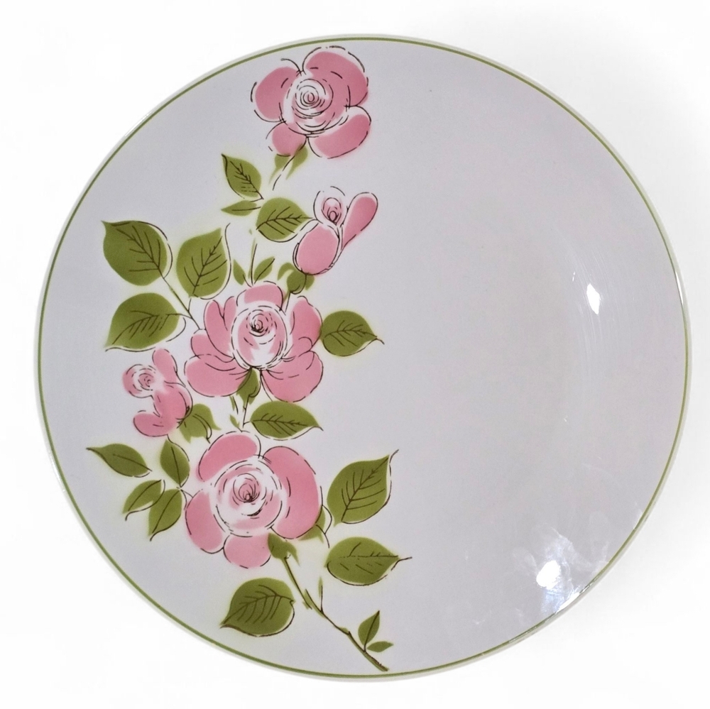 Vintage Mikasa Cera-Stone “Allura” 12” Dinner Plate Pink Roses 3146-M Japan - Picture 2 of 6